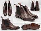 Men's Handcrafted Square-Toe Chelsea Boots – Dark Brown
