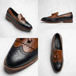 Qadam Handcrafted Two-Tone Leather Tassel Loafers – Tan & Black