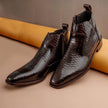 Qadam Handcrafted Black Croc-Embossed Leather Dress Boots
