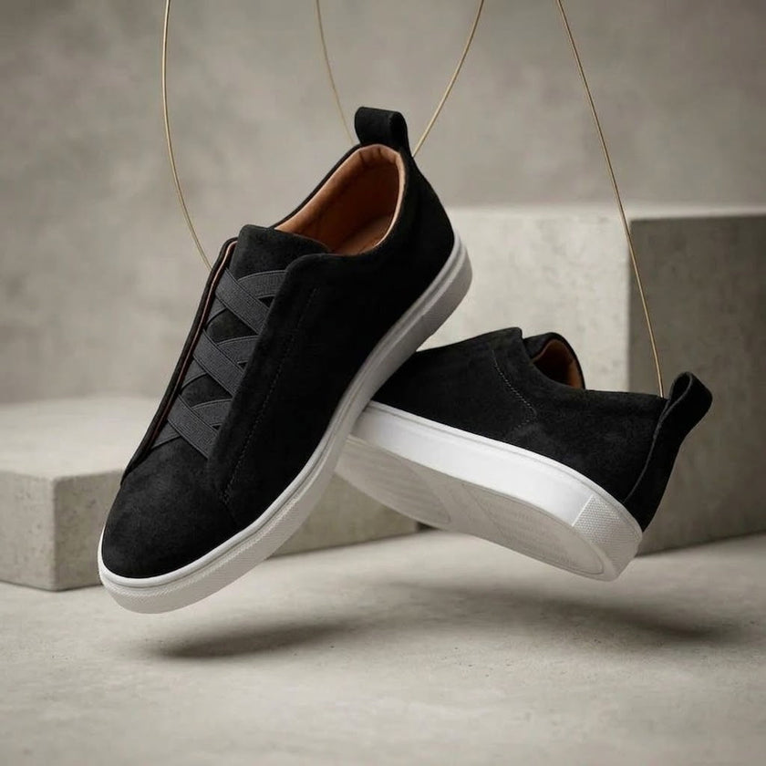 Navy Blue Suede Slip-On Sneakers