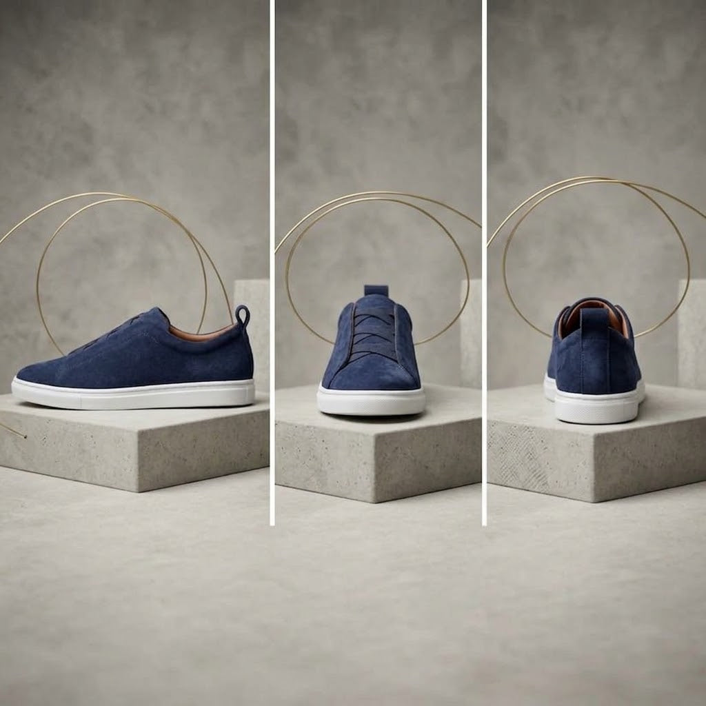 Navy Blue Suede Slip-On Sneakers