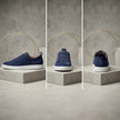 Navy Blue Suede Slip-On Sneakers