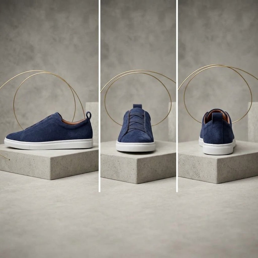 Navy Blue Suede Slip-On Sneakers