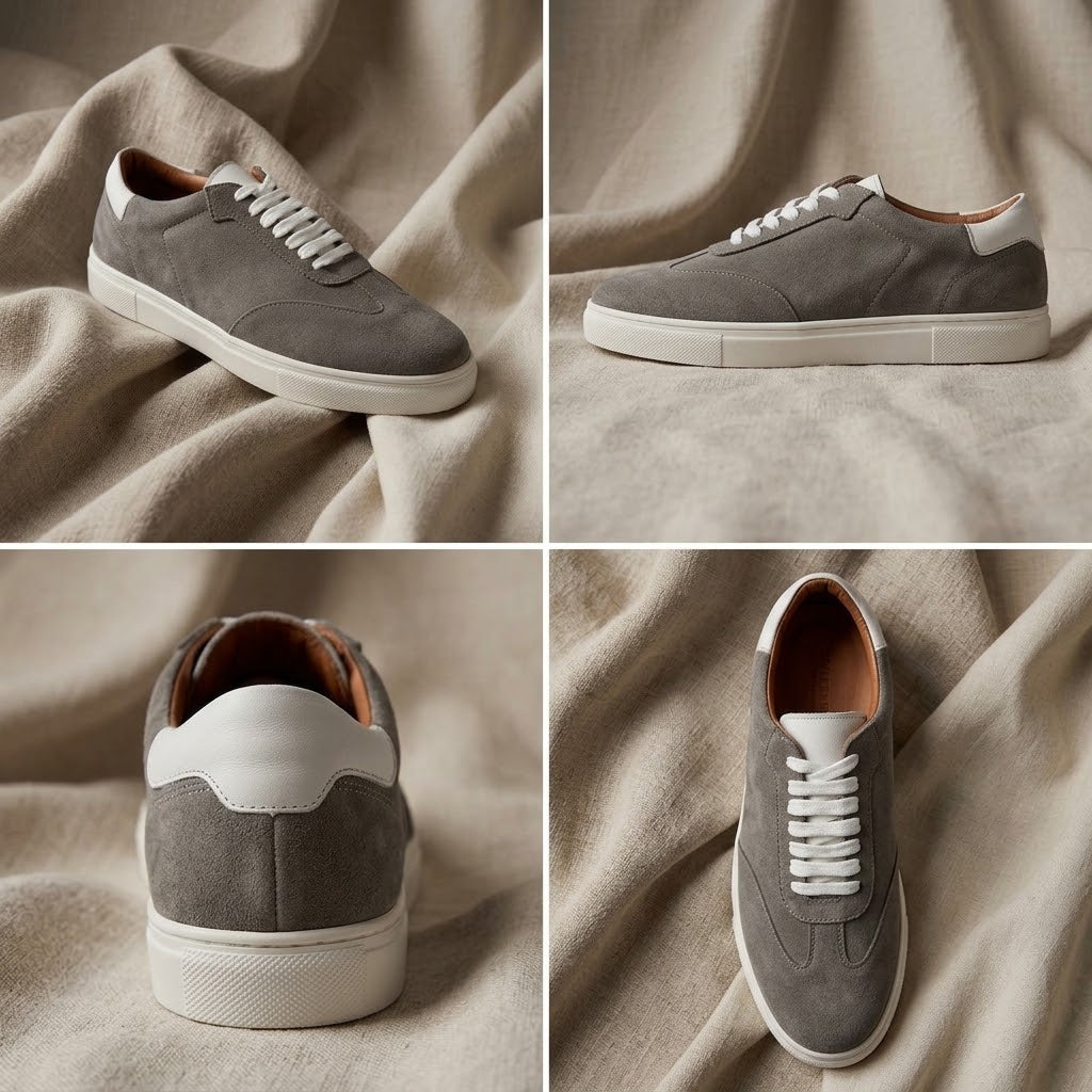 Premium Low-Top Suede Court Sneakers in Cool Slate