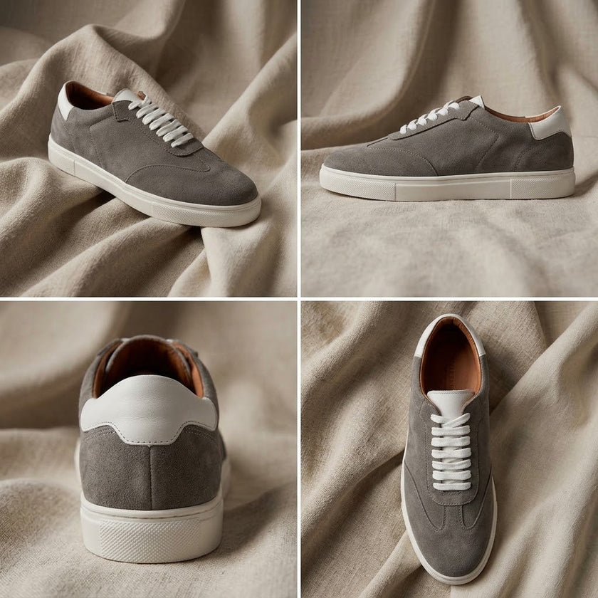 Premium Low-Top Suede Court Sneakers in Cool Slate