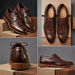 Qadam Handcrafted Two-Tone Croc-Embossed Leather Wingtip Derbies – Espresso Brown