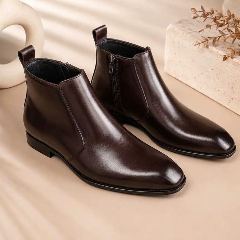 The Vanguard: Hand-Finished Oxblood Chisel-Toe Zip Boot